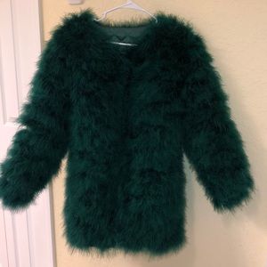 Luxury Winter Coat Faux Fur Ostrich Hair - Green